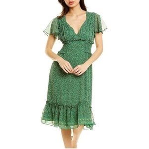 Max Studio like new Small Midi Flutter Sleeve Smocked Dress Green floral